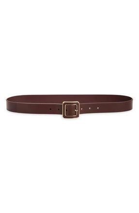 Nordstrom Mila Leather Belt in Burgundy- Gold at Nordstrom, Size Medium