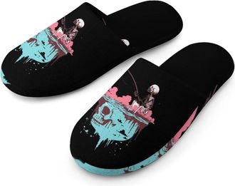 Generic Skeleton Fishing Cotton Slippers for Men Memory Foam House Slippers Soft Anti-skid Sole Indoor Outdoor Shoes