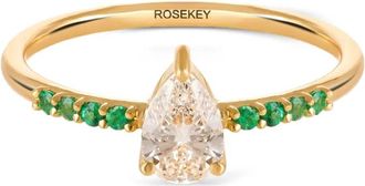 ROSEKEY Anello in oro giallo 18 carati con smeraldo e diamanti taglio goccia
