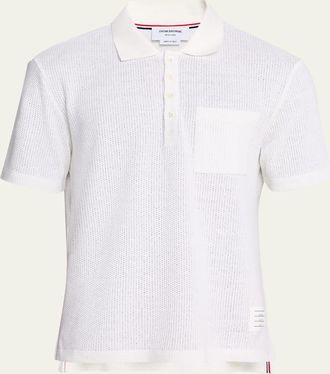 Thom Browne Mens Textured Cotton and Linen Polo Shirt