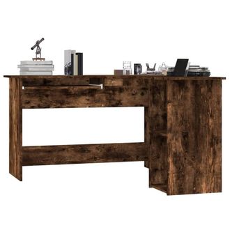 Berkfield Home Modern Corner Desk Smoked Oak 120x140x75 cm Engineered Wood in Brown | Size: 120 x 140 x 75 cm