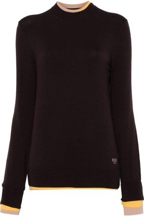 Fendi layered-trim sweater - women - Polyamide/Wool/Polyurethane/Viscose/Polyester - 42 - Brown
