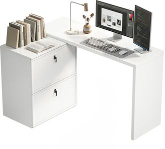 HOMCOM Homcom Escritorio Reversible En Forma De L, Mesa De Escritorio Con 2 Cajones Archivadores, Dise&ntilde;o Moderno Para Espacios Peque&ntilde;os, Blanco