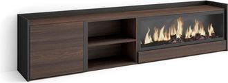 Skraut Home Skraut Home - Mueble Tv, Televisi&oacute;n, Muebles De Sal&oacute;n, Almacenaje, 212x35x50cm, Para Tv Hasta 80, Chimenea El&eacute;ctrica Xxl, Estilo Moderno, Roble Oscuro