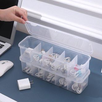 No Brand 2 Organizadores De Cables Transparentes Con Tapa - Caja De Almacenamiento De Art&iacute;culos De Papeler&iacute;a - Caja Organizadora Apilable Para Cables De Cargad