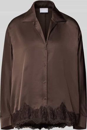 Jake*s Relaxed Fit Bluse aus Viskose mit Spitzenbesatz in Dunkelbraun, Gr&ouml;&szlig;e 32