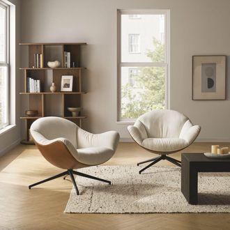 Castlery White Fabric Swivel Armchair, Set of 2 | Arden by Castlery, 360&deg; Swivel Function, Spill-Resistant Fabric