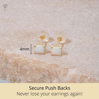 MAX + STONE 14k Yellow or White Gold 4mm Square Princess Cut Gemstone Stud Earrings