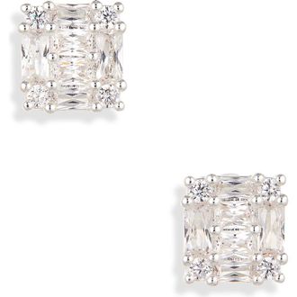 Nordstrom Rack Cubic Zirconia Square Stud Earrings in Clear- Silver at Nordstrom Rack