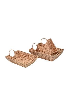 Happimess Rowan Bohemian Cottage Handwoven Hyacinth Rectangular Decorative Basket Trays with Handles, in Natural at Nordstrom
