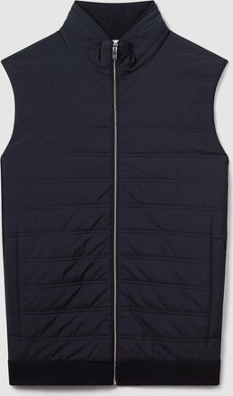 Reiss Navy Hybrid Quilt and Knit Zip-through Gilet, Xxl