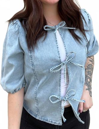 Wishlist Amber Front Tie Blouse In Blue