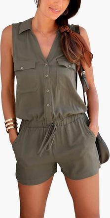 Lascana Womens Sleeveless Drawstring Romper in Khaki at Nordstrom, Size 10