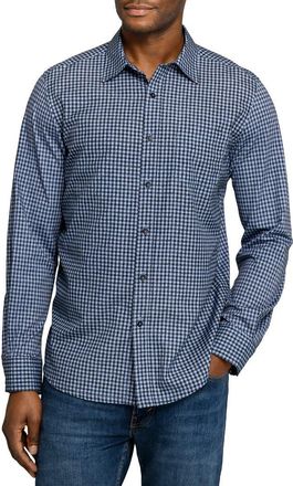 W.R.K Reworked Slim Fit Navy Gingham Check Cotton Button-Up Shirt in Black/Blue at Nordstrom, Size Xx-Large