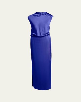 Giorgio Armani High-Neck Double Silk Satin Gown