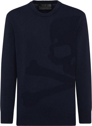 Philipp Plein Pullover Round Neck Skull&Bones - Heren - Ronde hals truien - Blauw - 2XL - Katoen - Truien & Vesten