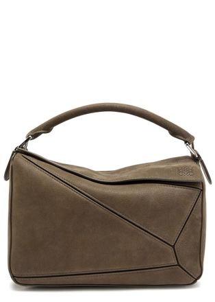 Loewe Puzzle Small Grained Nubuck top Handle bag - Chocolate - One Size