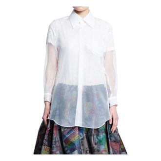 Comme Des Garçons Shirts, female, White, M, White Mesh Blouse with Tulle Overlay