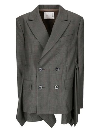 sacai double-breasted checked-pattern blazer - Grey
