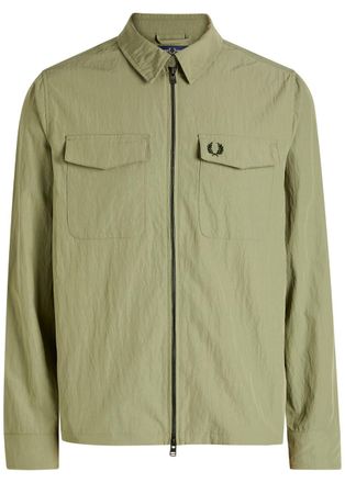Fred Perry Logo-embroidered Crinkled Shell Overshirt - Green - Xxl