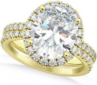 Allurez Diamond Oval-Cut Halo Bridal Set 14k Yellow Gold (3.78ct)