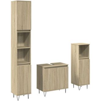 vidaXL Vidaxl - Set De Muebles De Ba&ntilde;o 3 Pzas Madera Contrachapada Roble Sonoma