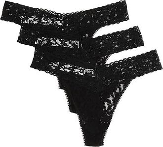 Hanky Panky 3-Pack Original Rise Thong Womens Underwear Black, Cotton/Lace/Nylon