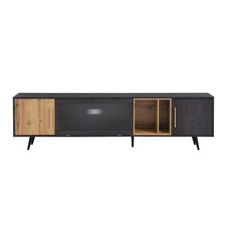Urban Meuble Mueble TV 3 gris y cristal ondulado con 3 puertas batientes nicho