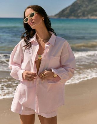 4th & Reckless Camicia da mare in cotone rosa con tasca sul davanti e maniche a palloncino in coordinato