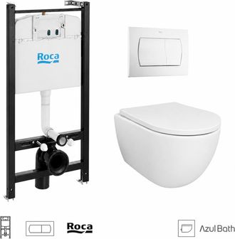 Roca Pack Wc Bastidor Empotrado Roca Active Cisterna Empotrada Y Pulsador Blanco Brillo Con Inodoro Suspendido Swiss 53 Cm Tornado Y Soft-close De Azul Bat
