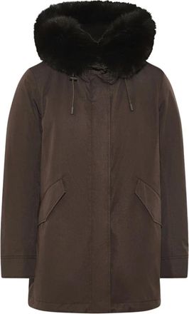 Yves Salomon Parka de Algod&oacute;n Melange con Doble Pelo - Coats - Mujer - Marr&oacute;n - S
