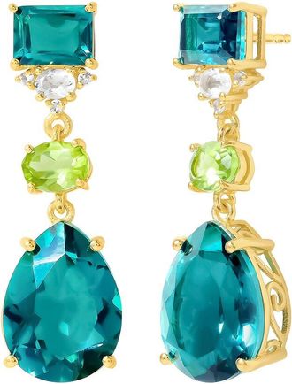 Tiramisu 14K Plated 3.51 Ct. Tw. London Blue Doublet Quartz, Peridot, White Topaz Stud Earrings