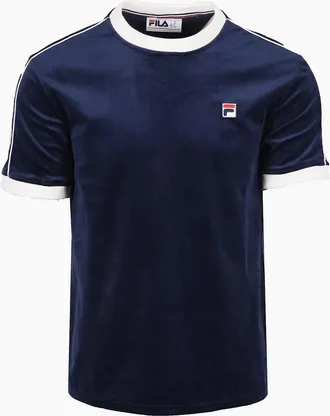 Fila Mens FILA BASILIO TIPPED VELOUR T-SHIRT FILA NAVY/GARDENIA - Size: 44