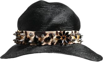 Dolce & Gabbana Straw Crystal Embellished Wide Brim Hat - male - Dolce & Gabbana - Accessories - Black - ONE SIZE - Accessories