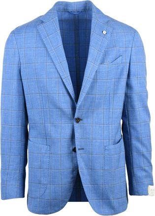 L.B.M. 1911 Light Blue Wool Polyamide Linen Rounded Jacket