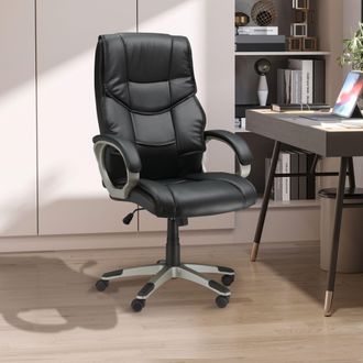 HOMCOM Executive Office Chair Faux Leather Computer Desk Chair w/ Wheel in Black