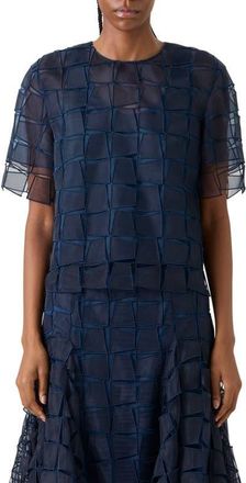 Akris Embroidered Trapezoid Organza Top in Navy at Nordstrom, Size 10
