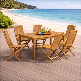 Wanda Collection Conjunto De Mesa De Jard&iacute;n De Teca Frida 150 Y 6 Sillas Helza