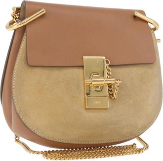 Chlo&eacute; Drew Shoulder Leather Beige Suede Handbag (Pre-Owned)