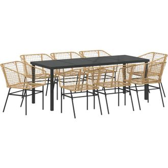 vidaXL Conjunto De Comedor De Jard&iacute;n 9 Pcs Marr&oacute;n Rat&aacute;n Sint&eacute;tico Vidaxl