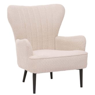 Hhg [nunca Usado] Sill&oacute;n Hhg-060, Sill&oacute;n De C&oacute;ctel/sill&oacute;n Con Orejas Tapizado Retro Vintage Tela Chenilla (500g/m&sup2;) Oeko-tex, Crema-beige