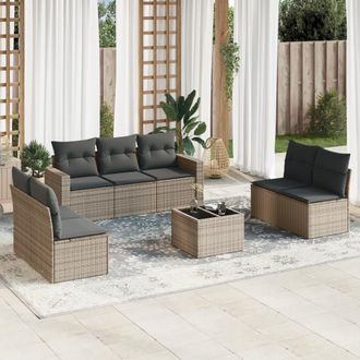 vidaXL Vidaxl - Set De Sof&aacute;s De Jard&iacute;n 8 Pzas Y Cojines Rat&aacute;n Sint&eacute;tico Gris