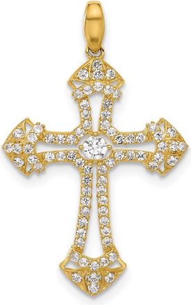 Diamond2Deal 10k Yellow Gold Polished Cubic Zirconia Fancy Cross Pendant