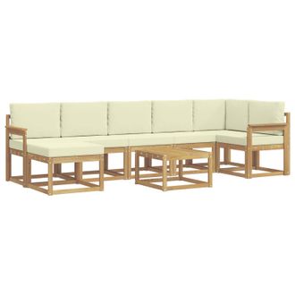 vidaXL Conjunto De Sof&aacute;s De Exterior 8 Pcs Blanco Y Crema Poli&eacute;ster Vidaxl