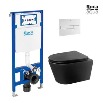 Roca Bastidor Roca Duplo Pack Cisterna Empotrada Y Pulsador Pl7 Blanco Mate Con Inodoro Suspendido Rimless Lia Negro De Azulbath