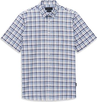 Bugatti Kurzarmhemd BUGATTI Modern Fit, Herren, Gr. 4XL, Normalgr&ouml;ssen, blau (340, blaugrau), 100% Baumwolle, kariert, normal, Hemden Kurzarmhemd, kariert mit
