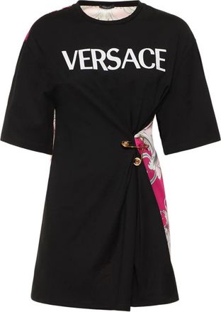 Versace T-shirt met korte mouwen en logo - Dames - Tunieken - Zwart - 2XS - Katoen - Overhemden
