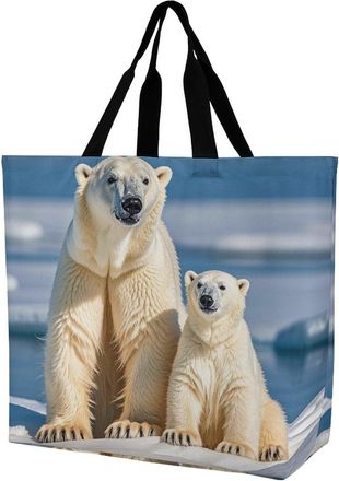 Generic 2 White Bears Shopping Bag Foldable Grocery Bag Lightweight Grocery Bags For Casual College Picnic