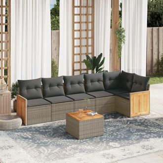 vidaXL Vidaxl - Set De Sof&aacute;s De Jard&iacute;n 7 Piezas Con Cojines Rat&aacute;n Pe Gris