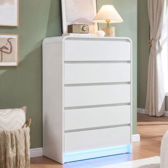 OEM Buffet Moderno Con Led Luminoso, Gran Buffet, Buffet De Sal&oacute;n 5 Cajones, 73x40x110 Cm, C&oacute;moda Blanca, Mueble Bajo De Almacenamiento
